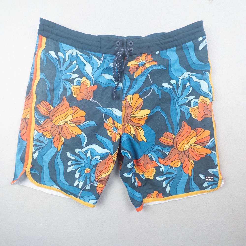 Billabong 73 Lo Tides Boardshorts Mens 36 Retro Floral Mod Swim Trunks